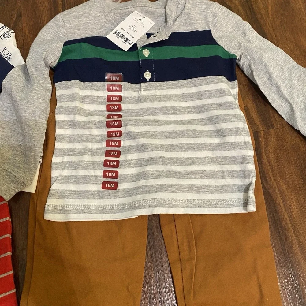 Carters NWT Boys 18 Months Sets 5 Pieces Bodysuit Pants Shirts Firetruck Stripes